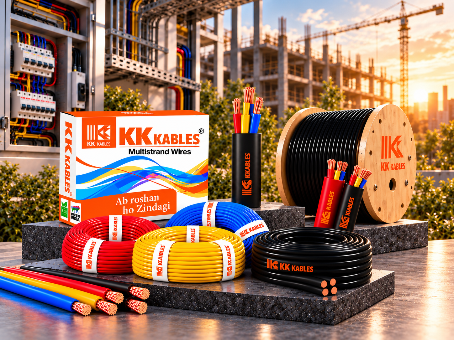 KK Kables wire coils, packaging and copper cables