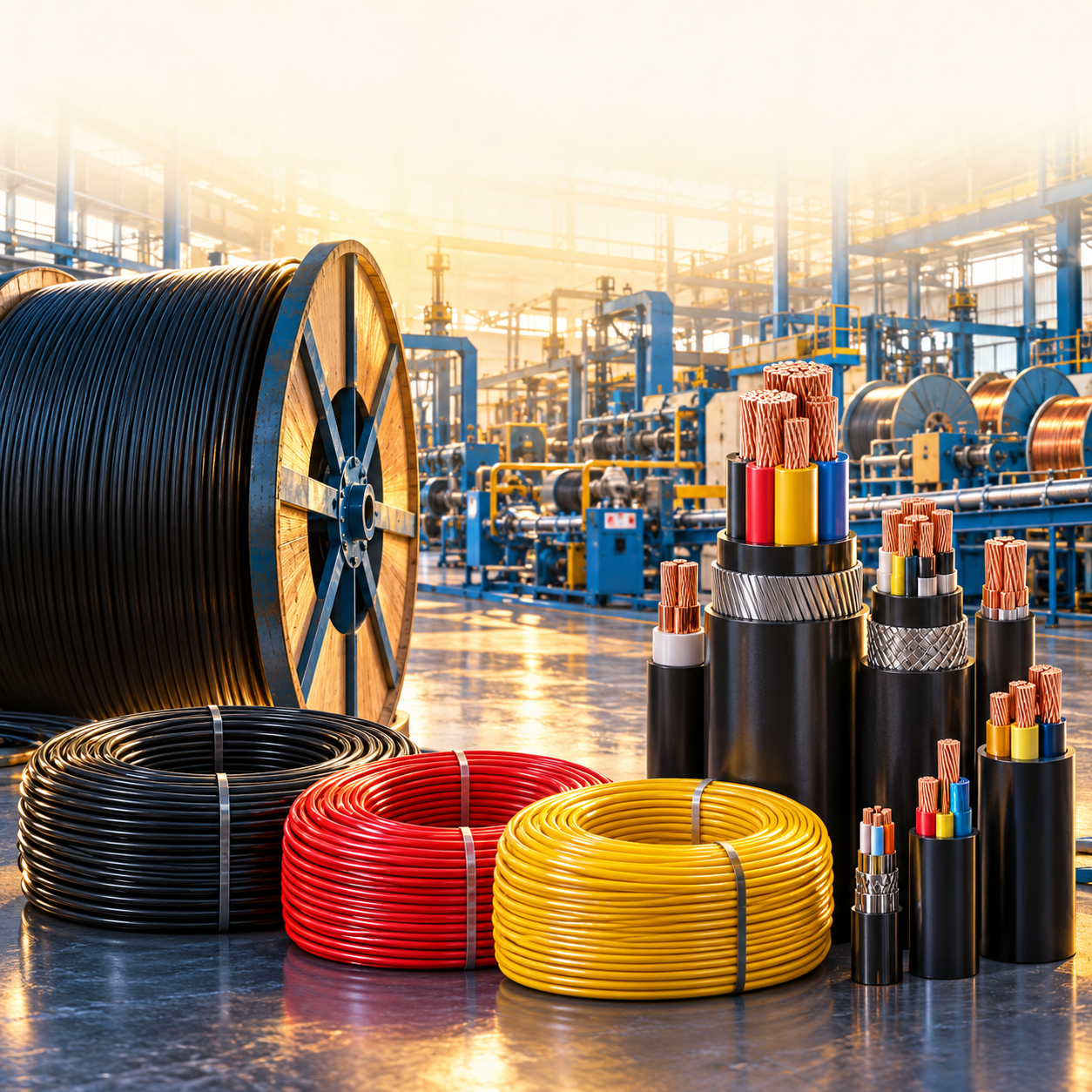 KK Kables wires and cable coils in a factory