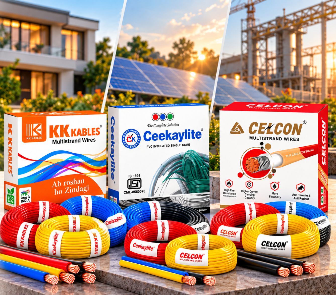 KK Kables, Ceekaylite and Celcon wire boxes and cable coils