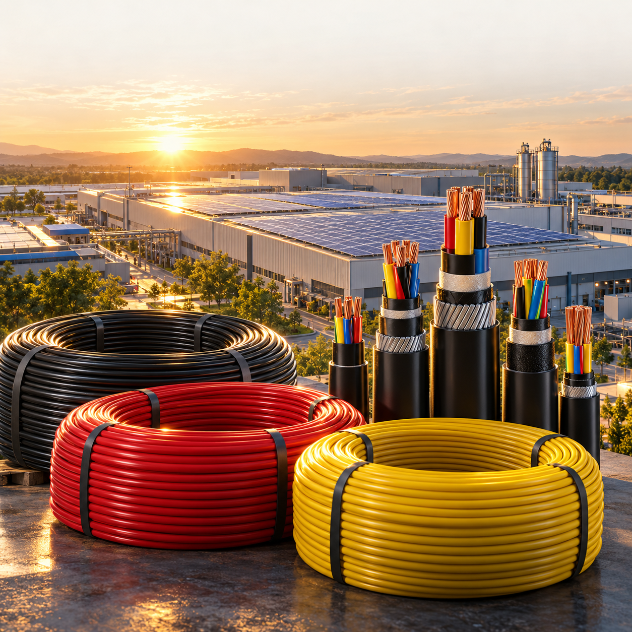 Celcon cable coils at an industrial solar facility